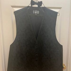 Men's black tux vest and  bow tie.